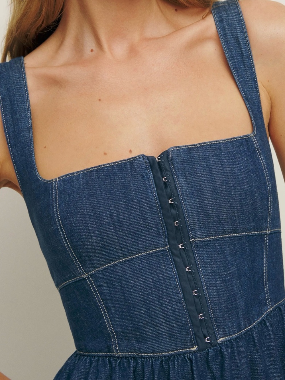 Denim Maxi Dress with Button Front and Pockets - Picture 4 of 13